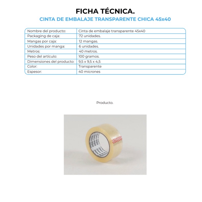 CINTA EMBALAJE TRANSPARENTE CHICA (6X12)