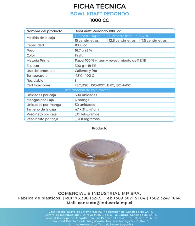 BOWL KRAFT REDONDO 1000CC (6X50)